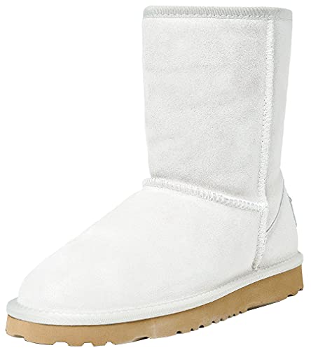 Shenduo Damen Wasserdicht Schlupfstiefel Halbschaft Leder Winter Boots D5125 Weiß 38EU von Shenduo