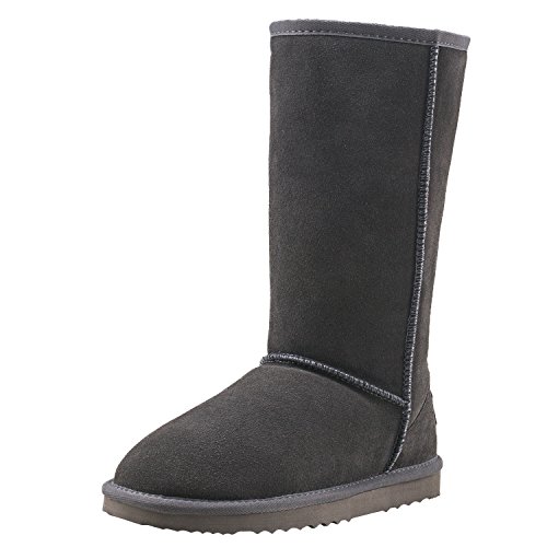 Shenduo Damen Wasserdicht Schlupfstiefel Halbschaft Winterstiefel Klassisch Leder Winterschuhe D5115 Grau 36 von Shenduo