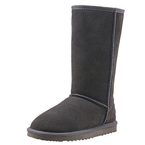 Shenduo Damen Wasserdicht Schlupfstiefel Halbschaft Winterstiefel Klassisch Leder Winterschuhe D5115 Grau 38EU von Shenduo