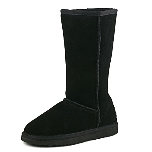 Shenduo Damen Wasserdicht Schlupfstiefel Halbschaft Winterstiefel Klassisch Leder Winterschuhe D5115 Schwarz 36 von Shenduo