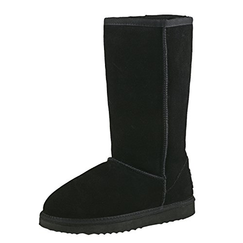 Shenduo Damen Wasserdicht Schlupfstiefel Halbschaft Winterstiefel Klassisch Leder Winterschuhe D5115 Schwarz 38EU von Shenduo