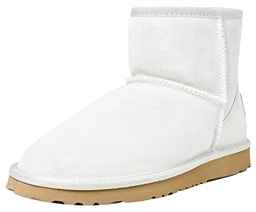 Shenduo Damen Wasserdicht Winterstiefel Kurzschaft Schlupfstiefel Leder Boots D5154 Weiß 39EU von Shenduo