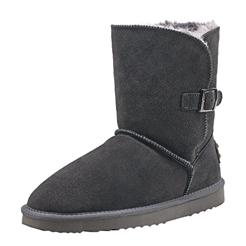 Shenduo Damen Winterstiefel Halbstiefel Leder Boots mit Knopf DA5803 Grau 38 von Shenduo