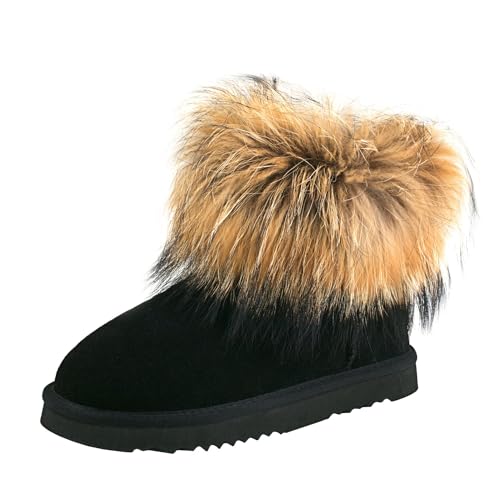 Shenduo Damen Pelzstiefel Winter Knöchelstiefel Fell SchneestiefelD9251 Schwarz 38EU von Shenduo