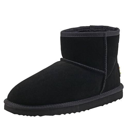 Shenduo Herren Kurzschaft Wasserdicht Winterstiefel Leder Schlupfstiefel Warm Gefüttert D5645 Schwarz 42 von Shenduo