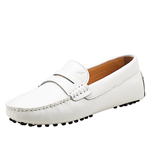 Shenduo Damen Driving Mokassin Leder Schuhe Casual Slipper Sommer Halbschuhe Freizeit D7052 Weiß 37 von Shenduo