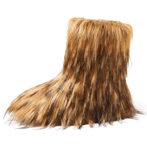 Shenduo Damen Kunstpelz Fellstiefel Kurze Winterstiefel mit Plüsch Gefüttert Wärme D9368 Braun 39EU von Shenduo