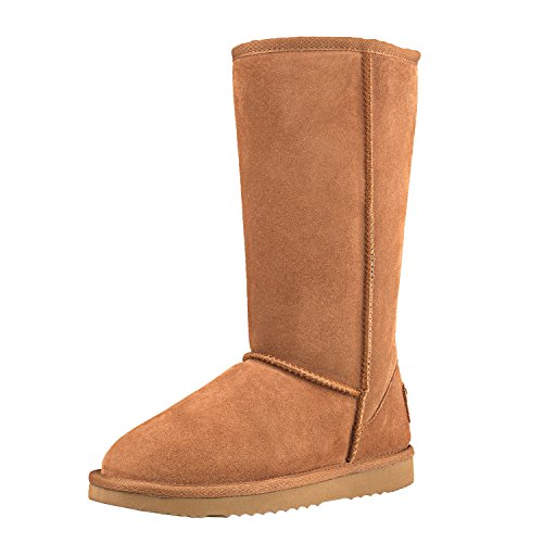 Shenduo Damen Leder Schlupfstiefel Hohe Winterstiefel Klassisch Boots DA5815 Chestnut 41EU von Shenduo
