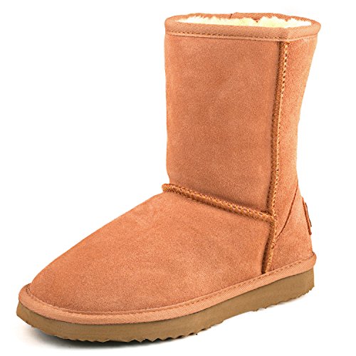Shenduo Damen Leder Winterstiefel Halbschaft Klassische Bootsschuhe Warm Gefüttert DA5825 Chestnut 41EU von Shenduo