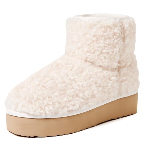 Shenduo Fellstiefeletten Damen Plateau Kunstfell Winter Knöchelstiefel mit Kunstpelz Gefüttert D9358 Weiß 40EU Shenduo Fellstiefeletten Damen Plateau Kunstfell Winter Knöchelstiefel mit Kunstpelz Gefüttert D9358 Weiß 40EU von Shenduo