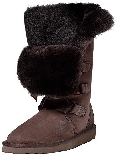 Shenduo Damen Schlupfstiefel Hohe Winterstiefel Leder Winterschuhe Klassisch Boots D5118 Schokolade 40 von Shenduo