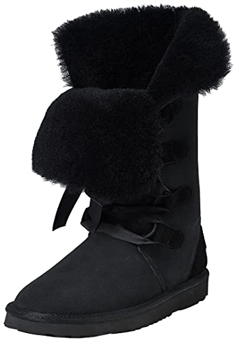 Shenduo Damen Schlupfstiefel Hohe Winterstiefel Leder Winterschuhe Klassisch Boots D5118 Schwarz 39 von Shenduo