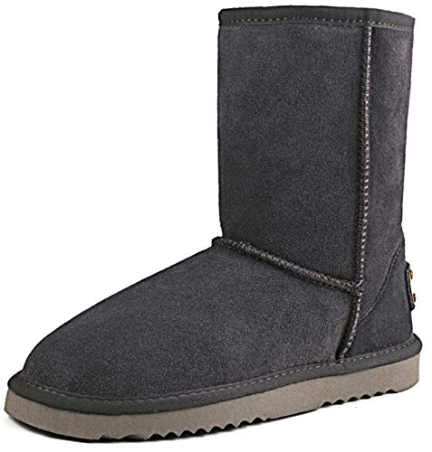 Shenduo Damen Leder Winterstiefel Halbschaft Klassische Bootsschuhe Warm Gefüttert DA5825 Grau 38EU von Shenduo