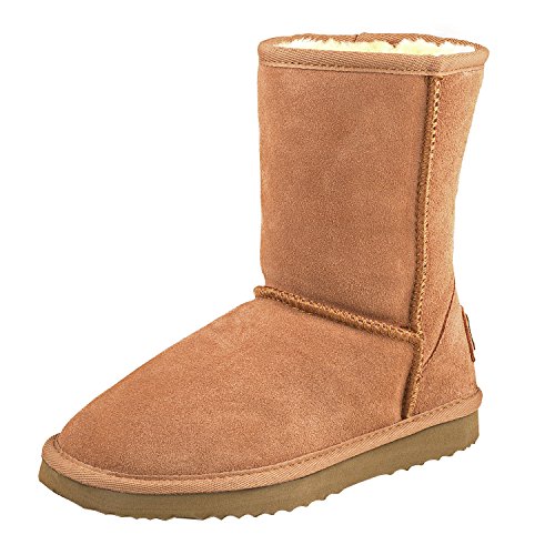 Shenduo Damen Wasserdicht Schlupfstiefel Halbschaft Leder Winter Boots D5125 Chestnut 39EU von Shenduo