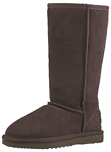 Shenduo Damen Wasserdicht Schlupfstiefel Halbschaft Winterstiefel Klassisch Leder Winterschuhe D5115 Schokolade 41 von Shenduo