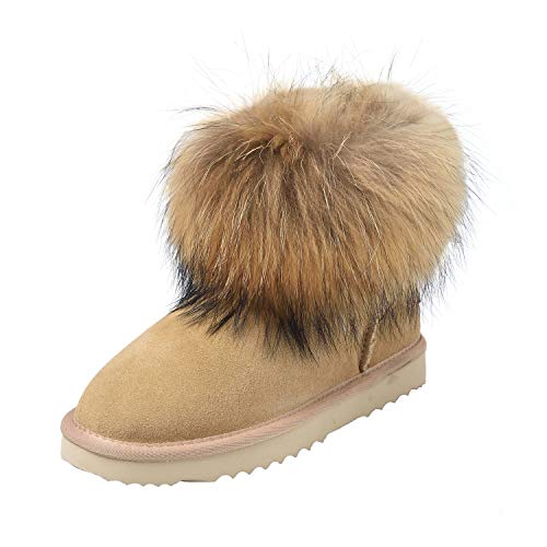 Shenduo Damen Pelzstiefel Winter Knöchelstiefel Fell SchneestiefelD9251 Sand 40EU von Shenduo