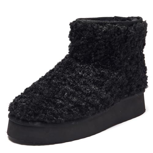 Shenduo Damen Plüsch-fleece Knöchel Plateaustiefel Winterstiefel mit fell Gefüttert D9358 Schwarz 41EU von Shenduo