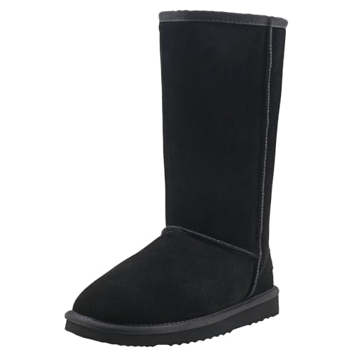 Shenduo Herren Wasserdicht Schlupfstiefel Halbschaft Winterstiefel Klassisch Leder Winterschuhe D5615 Schwarz 41 von Shenduo