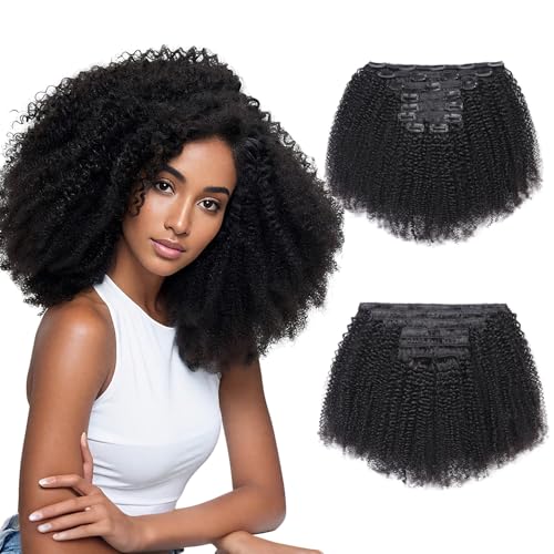Afro-Haarverlängerung, gelockt, brasilianisches Echthaar, für schwarze Frauen, 4B 4C, nahtlos, Doppelschuss, dicke Enden, 8 Stück, 20 Clips, 40,6 cm, 120 g Afro-Haarverlängerung, gelockt, brasilianisches Echthaar, für schwarze Frauen, 4B 4C, nahtlos, Doppelschuss, dicke Enden, 8 Stück, 20 Clips, 40,6 cm, 120 g von Shengboo