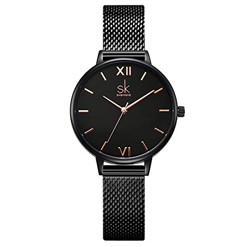 SHENGKE Kreative Simplicity Damen-Armbanduhr mit Netzband, Elegant, Damenarmbanduhr Business Armbanduhr (K0039-black-mesh Band) von SHENGKE