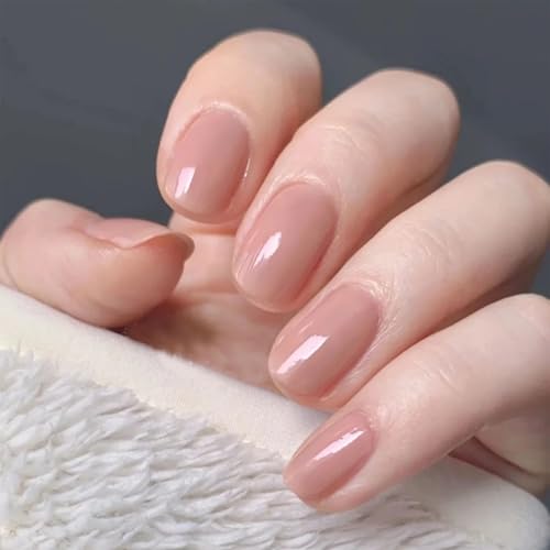 Pinke Nägel zum Aufdrücken, kurze Sarg-künstliche Nägel mit Kleber, 24 Stück, natürliches Nude-Pink, 12 Größen, zum Aufkleben auf Nägel, wiederverwendbar, einfach anzubringen, Maniküre-Set für Damen von Shengqialun