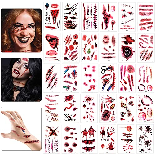 Halloween Temporäre Tattoos,Halloween Narben Tattoo,Narben Kratzer Aufkleber,Scar Blut Sticker,Gefälschten Scab Blut,Halloween Zombie Scars Tattoos Aufkleber,Halloween Kostüm Schminke Set von Shengruili