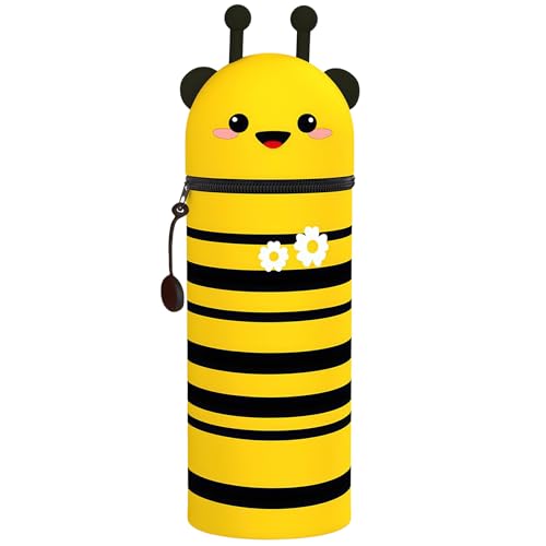 Silikon Federmäppchen,2-in-1 Silikon Federmäppchen,Cartoon federmäppchen,Niedliche Schulbedarf,Kawaii Mäppchen,Tier Stifthalter,Unisex Stiftemappe (Biene) von Shengruili