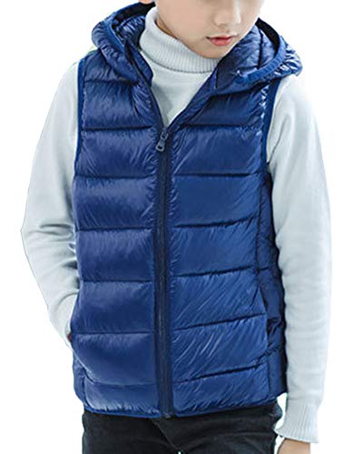 Daunenweste Kinder Mädchen Jungen Ultraleicht Steppweste Vest Ärmellos Down Jacket mit Kapuze Marine 140cm von Shengwan