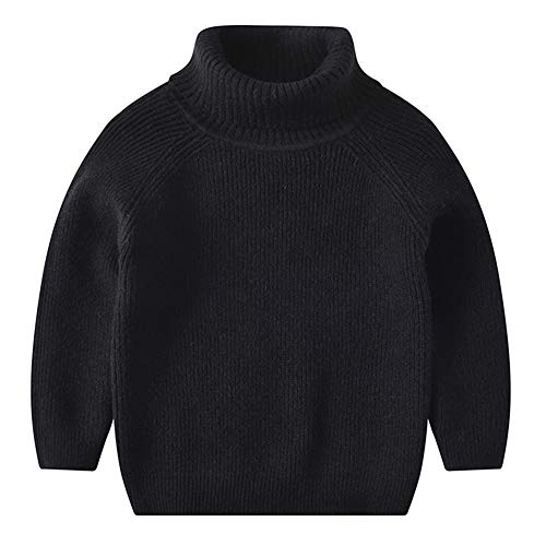 Kinder Rollkragenpullover Mädchen Jungen Warm Langarm Strickpullover Sweaters Pullis Schwarz 110 von Shengwan