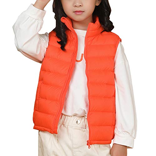 Kinder Ultra Leichte Daunenweste Jungen Mädchen Ärmellos Jacke Weste Steppweste Orange 100-110 von Shengwan
