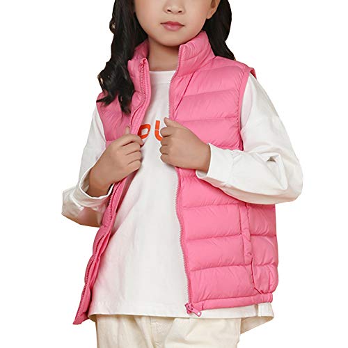 Kinder Ultra Leichte Daunenweste Jungen Mädchen Ärmellos Jacke Weste Steppweste Pink 130-140 von Shengwan