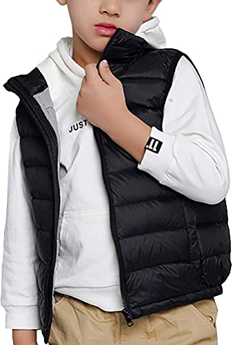 Kinder Ultra Leichte Daunenweste Jungen Mädchen Ärmellos Jacke Weste Steppweste Schwarz 130-140 von Shengwan