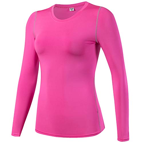 Langarm Kompressionsshirt Damen Schnell Trocknend Elastisch Funktionsshirts Training Fitness Gym Lauf T-Shirt Rose XS von Shengwan