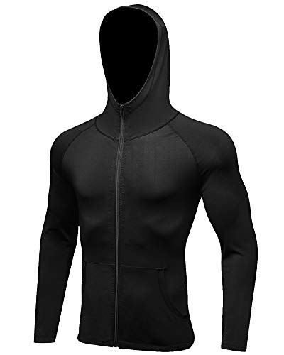 Laufjacke Herren Sweatjacke mit Kapuze, Kapuzenjacke Zip Hoodie Fitness Training Mantel Schwarz M von Shengwan