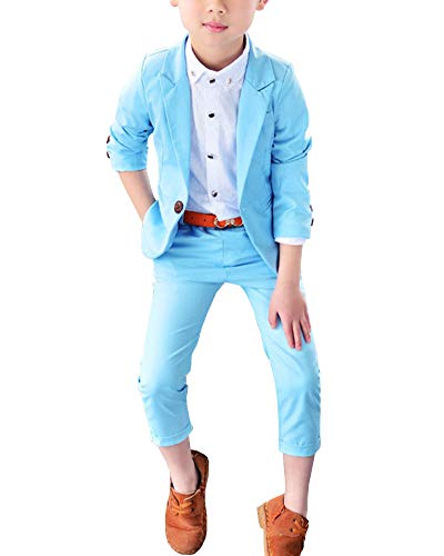 Shengwan 2 Stück Jungen Anzug Hochzeit Festlich Anzüge Outfit Kinder Gentleman Blazer + Hosen Blau 100cm von Shengwan