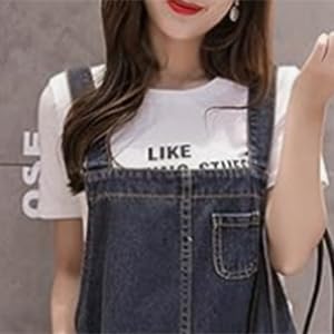 Shengwan Damen Langes Jeanskleid Lose Latzkleid Latzrock Jeansrock Trägerkleid Freizeitkleid Große Größe Blau 3XL von Shengwan