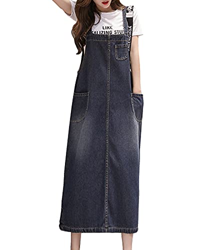 Shengwan Damen Langes Jeanskleid Lose Latzkleid Latzrock Jeansrock Trägerkleid Freizeitkleid Große Größe Blau M von Shengwan