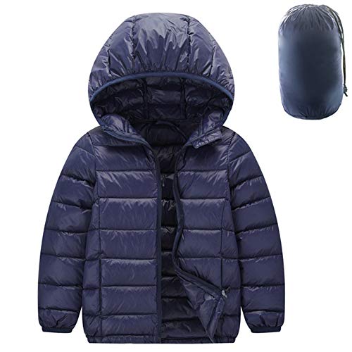 Shengwan Daunenmantel Kinder Junge Mädchen Ultraleichte Daunenjacke Mit Kapuze Herbst Warme Jacket Steppjacke Marine 150cm von Shengwan