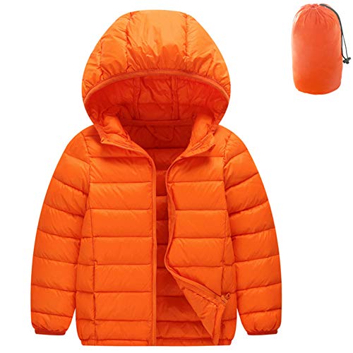 Shengwan Daunenmantel Kinder Junge Mädchen Ultraleichte Daunenjacke Mit Kapuze Herbst Warme Jacket Steppjacke Orange 80cm von Shengwan