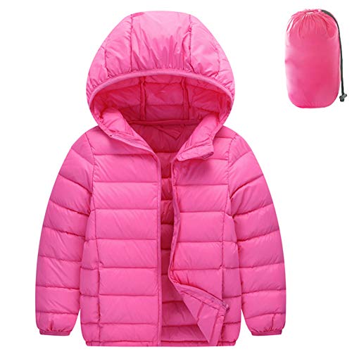 Shengwan Daunenmantel Kinder Junge Mädchen Ultraleichte Daunenjacke Mit Kapuze Herbst Warme Jacket Steppjacke Pink 140cm von Shengwan