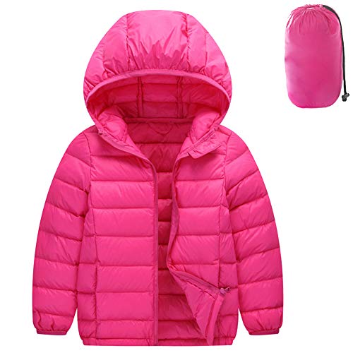 Shengwan Daunenmantel Kinder Junge Mädchen Ultraleichte Daunenjacke Mit Kapuze Herbst Warme Jacket Steppjacke Rose 140cm von Shengwan