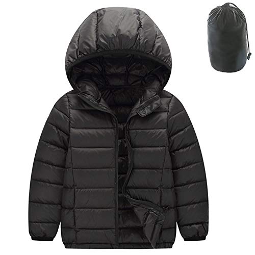 Shengwan Daunenmantel Kinder Junge Mädchen Ultraleichte Daunenjacke Mit Kapuze Herbst Warme Jacket Steppjacke Schwarz 140cm von Shengwan