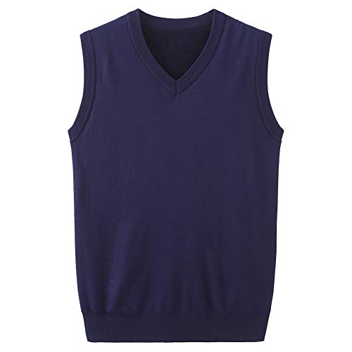 Shengwan Herren Ärmellose Pullunder Warmes Futter Strickweste V-Ausschnitt Einfarbig Weste für Männer Navy XXL von Shengwan
