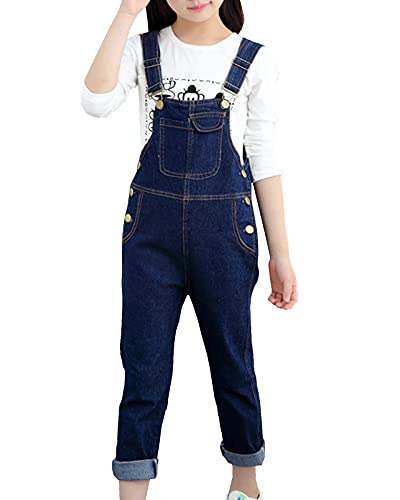 Shengwan Jeans Latzhose Kinder Jungen Mädchen Denim Overall Jeanshose Lange Hose Jumpsuit Dunkelblau 140 von Shengwan