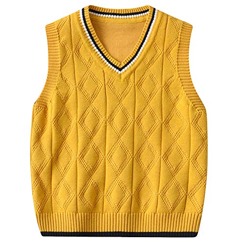Shengwan Kinder V-Ausschnitt Strickweste Jungen Mädchen Ärmellos Sweater Pullover Gestrickte Weste Top Gelb 140 von Shengwan