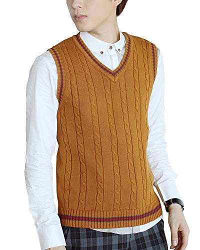 Shengwan Pullunder Herren Casual Slim Fit Herbst Winter Ärmellos V-Ausschnitt Weste Strickweste Braun M von Shengwan