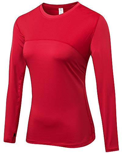 Shengwan Sports Kompressionsshirt Damen Schnell Trocknend Funktionsshirts Base Layer Langarm Laufshirt Rot S von Shengwan