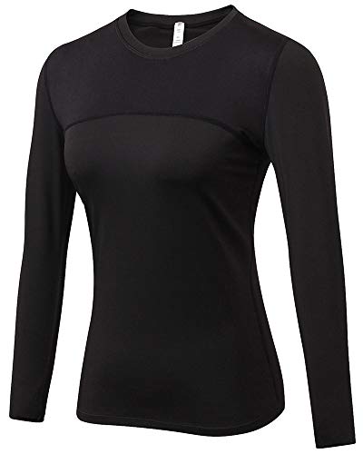 Shengwan Sports Kompressionsshirt Damen Schnell Trocknend Funktionsshirts Base Layer Langarm Laufshirt Schwarz L von Shengwan