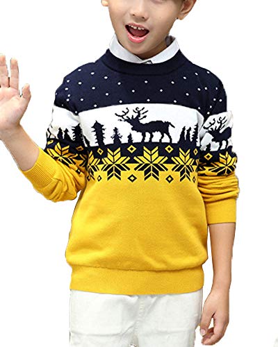 Shengwan Weihnachtspullover Strickjacken Kinder Jungen Gestrickt Strickpullover Sweater Pullis Gelb 140 von Shengwan