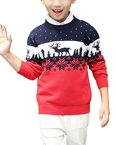 Shengwan Weihnachtspullover Strickjacken Kinder Jungen Gestrickt Strickpullover Sweater Pullis Rot 110 von Shengwan